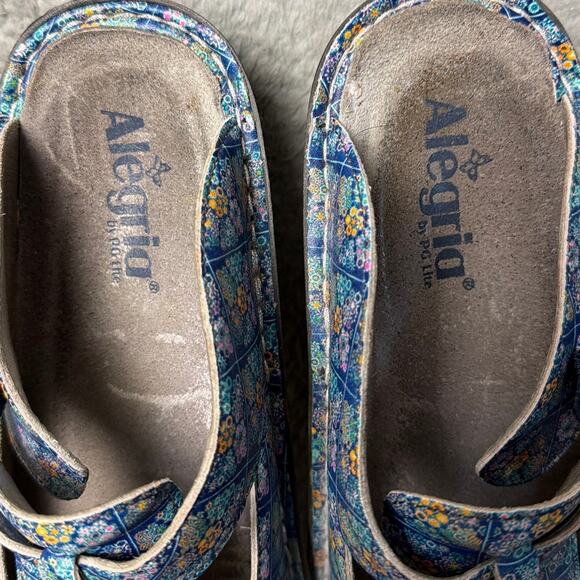 Alegria Comfort Clogs SZ 41 Blue Floral Silver Buckle Boho Indie Hippie Comfort - Picture 4 of 6